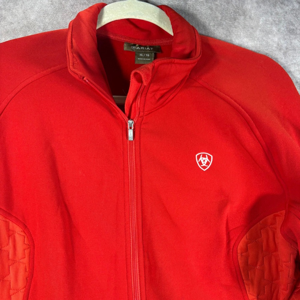 Ariat Jacket Women XL Red Full Zip Quilted Panel Fleece Equestrian - Picture 2 of 10